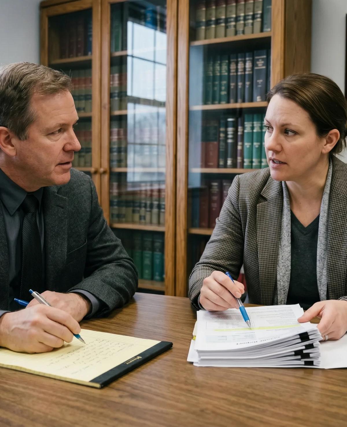 Consumer reviewing a credit report with a consumer protection attorney while discussing a potential FCRA lawsuit against a credit bureau or furnisher.